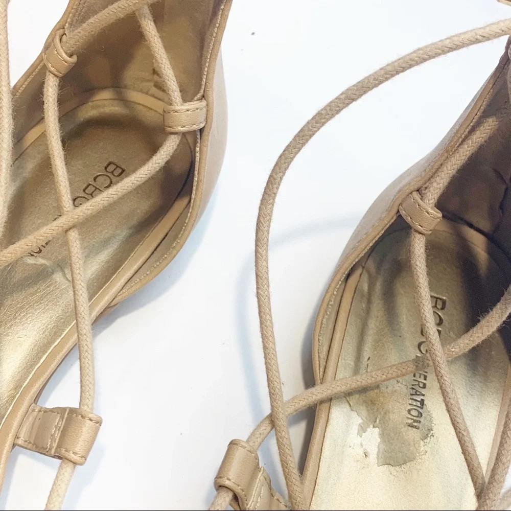 BCBGeneration Size 8.5‎ Tan Zoora Point Top Lace Up Ballet Flat